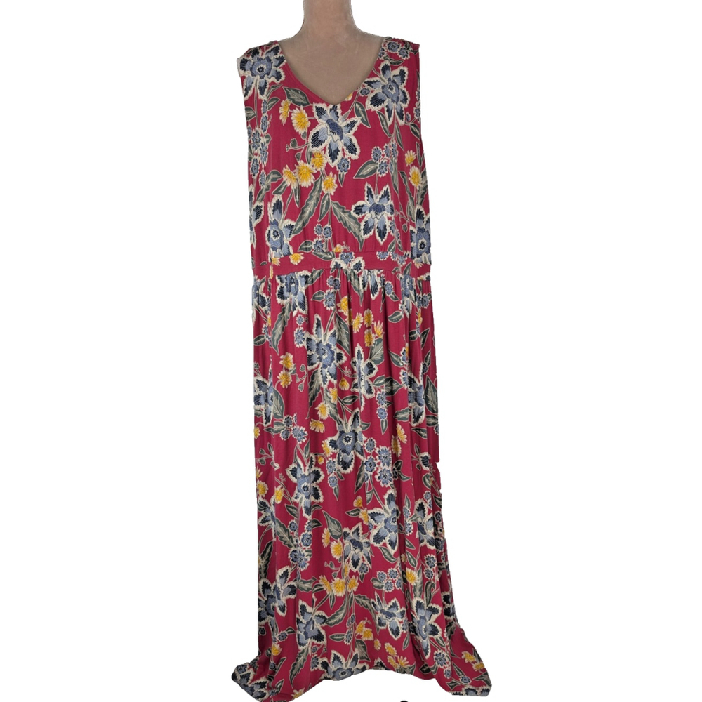 Old Navy Maxi Dress Sz 3X Red Floral Tropical Resort Beachy Vacation